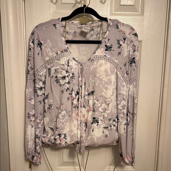 American Rag Cie Purple Tie Front Long Sleeve Blouse #497 - Picture 1 of 7